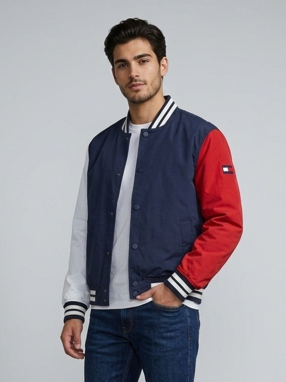 Tommy Hilfiger Men's Colorblock Navy & Red Jacket
